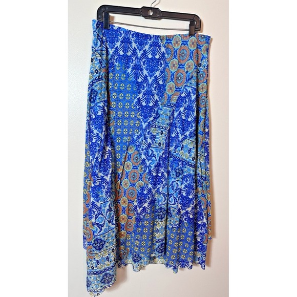 Chico's Dresses & Skirts - Chico's A-Line Skirt Womens Size 12 Blue Paisley Patchwork Elastic Artsy Boho 2